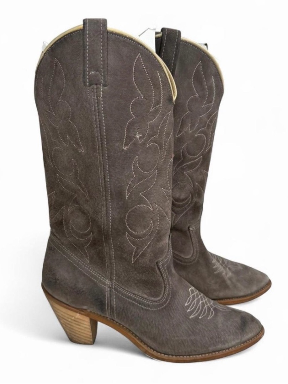 ACME Gray/Taupe Suede Western Heeled Cowgirl Boots